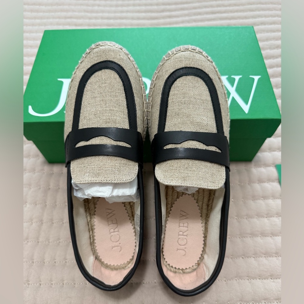 J. Crew Made-in-Spain loafer espadrilles in linen blend and leather style# CA013 - Picture 8 of 12